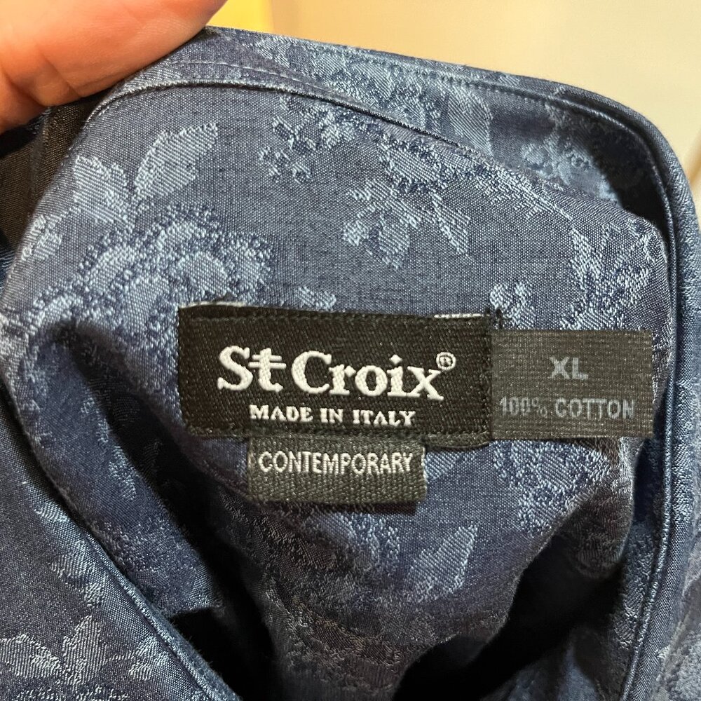 St. Croix Mene's blue floral Contemporary Fit long sleeve shirt made in Italy XL - Picture 4 of 4
